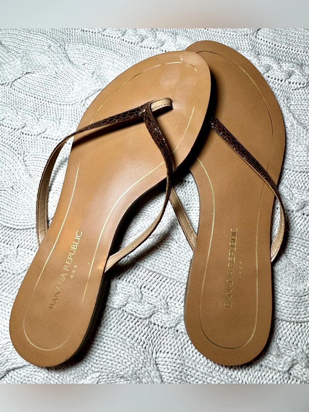 Banana Republic Factory Brown Faux Snake Skin Trim Flip Flops